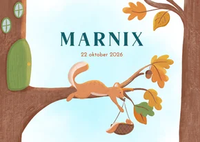 Lief geboortekaartje eekhoorn met baby in herfst