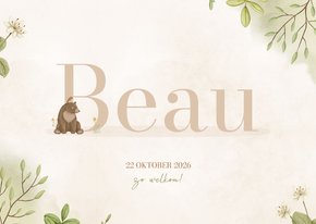 Lief geboortekaartje met dierenletter naam en waterverf