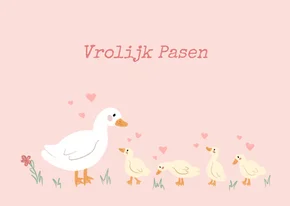 Lief paaskaartje met eendje en kuikentjes roze