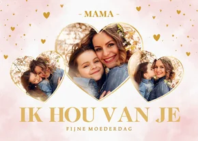 Lieve moederdag kaart fotocollage hartjes met roze waterverf