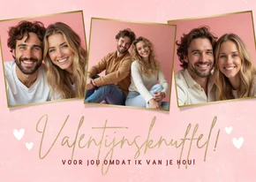 Lieve Valentijnskaart met foto's Valentijnsknuffel & hartjes