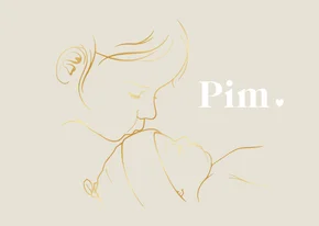 Liggend geboortekaartje goudillustratie – zus kust baby