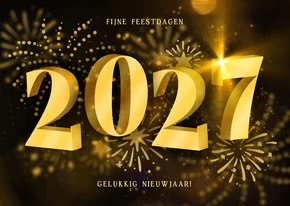 Liggende kerstkaart 2027 3D met vuurwerk