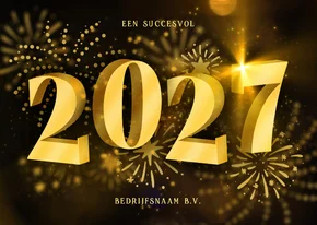 Liggende kerstkaart zakelijk 2027 3D met vuurwerk