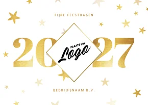 Liggende zakelijke kerstkaart 2027 met logo ruit en sterren