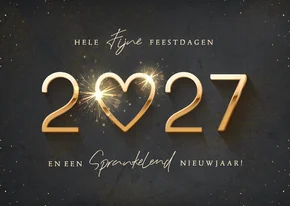 Luxe zakelijke kerstkaart gouden jaartal en sprankelend hart