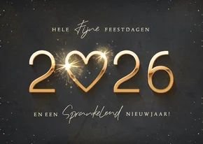 Luxe zakelijke kerstkaart gouden jaartal en sprankelend hart