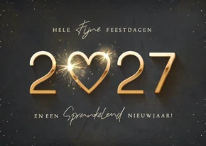 Luxe zakelijke kerstkaart gouden jaartal en sprankelend hart