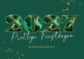 Luxe zakelijke kerstkaart met marmeren jaartal donker groen