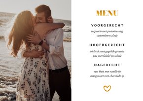 Menukaart met 1 foto en gouden accenten liggend