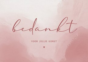 Minimalistische bedankkaart bruiloft met oudroze waterverf