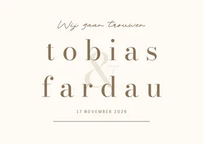 Minimalistische trouwkaart beige met bruin wij gaan trouwen