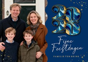 Modern fotokaartje kerst met marmeren 2026 blauw