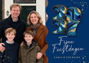 Modern fotokaartje kerst met marmeren 2027 blauw