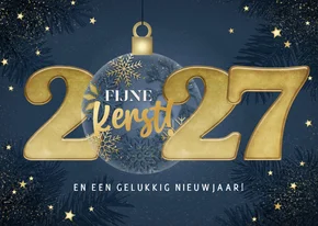 Moderne kerstkaart 2027 kerstbal en sterren