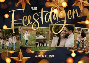Moderne kerstkaart fotocollage kerstster goud blauw