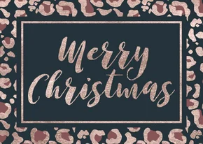 Moderne kerstkaart met koperlook panterprint en typografie