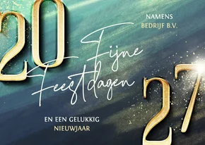 Moderne nieuwjaarskaart blauwgroen met gouden 2027