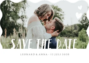 Moderne Save the Date kaart met eigen foto en golfrand