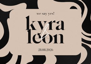 Moderne trouwkaart zwarte swirl beige achtergrond typografie