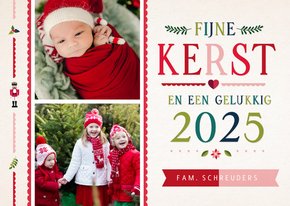 Moderne vintage look kerstkaart met 2 eigen foto's voorop