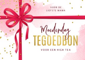 Moederdag tegoedbon strik waterverf confetti roze