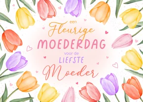Moederdagkaart fleurige aquarel tulpen