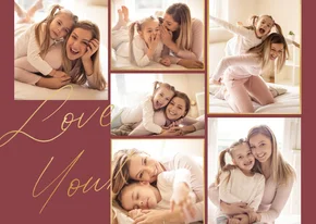 Moederdagkaart 'Love You!' goud fotocollage 6 foto's