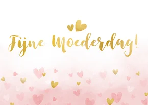 Moederdagkaart waterverf met roze en gouden hartjes