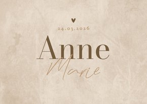 Natuurlijk geboortekaartje jongen meisje zandkleur hartje