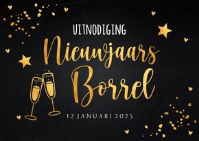 Nieuwjaarsborrel uitnodiging confetti goudlook