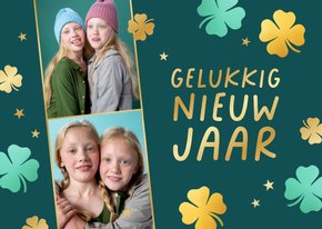 Nieuwjaarskaart 2 foto's klavertjes vier goud