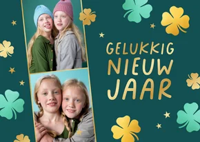 Nieuwjaarskaart 2 foto's klavertjes vier goud