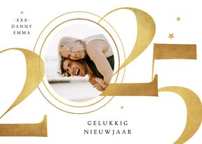 Nieuwjaarskaart 2025 goud sterren stijlvol grafisch foto