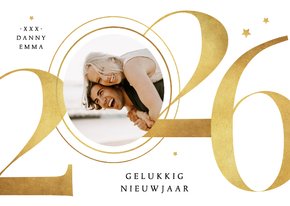 Nieuwjaarskaart 2026 goud sterren stijlvol grafisch foto