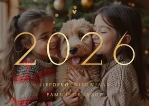 Nieuwjaarskaart 2026 transparante foto met goudfolie