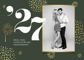 Nieuwjaarskaart 2027 vuurwerk goud stijlvol foto