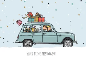 Nieuwjaarskaart auto vier blauw