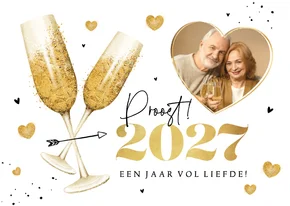 Nieuwjaarskaart champagne hartjes liefde goud 2027 foto