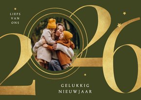 Nieuwjaarskaart foto goud 2026 grafisch sterren