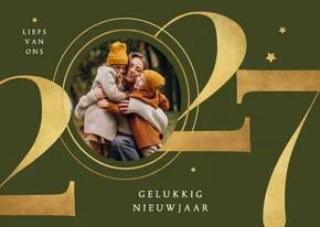Nieuwjaarskaart foto goud 2027 grafisch sterren