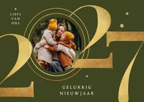 Nieuwjaarskaart foto goud 2027 grafisch sterren