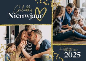 Nieuwjaarskaart foto's confetti goud hart liefdevol