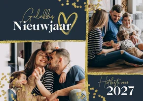 Nieuwjaarskaart foto's confetti goud hart liefdevol
