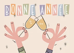 Nieuwjaarskaart Frans in retrostijl bonne année champagne