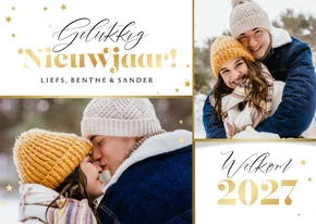 Nieuwjaarskaart gelukkig nieuwjaar goud sterren foto 2027