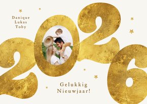 Nieuwjaarskaart gouden 2026 sterren stijlvol modern foto