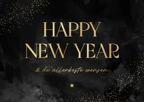 Nieuwjaarskaart happy new year grote tekst goud