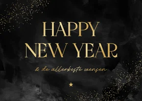 Nieuwjaarskaart happy new year grote tekst goud