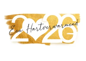 Nieuwjaarskaart hartverwarmend 2026 goud